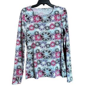 SOYBU Top Womens Large Multicolor Artsy Print Lotus Fit Activewear Blouse Ladies